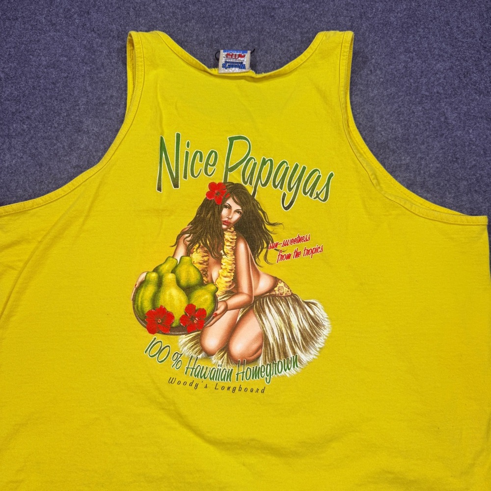 Woody's Longboards Hawaii Nice Papayas Yellow Tank Top XL